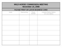 Wild Horse Commission sign-in sheet, November 2008