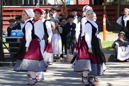 Basque dancers performing in two lines