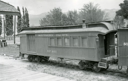 At Laws, Southern Pacific narrow gauge Combine No. 401 that had been used as a caboose (1950)