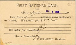 First National Bank deposit receipt