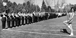 Marching Band and Head Majorette, Mackay Stadium (historic), 1962