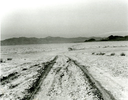 Tire tracks and vehicle in the Black Rock Desert