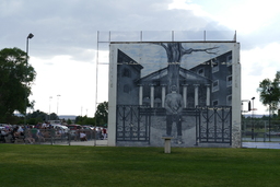 Mural on pelota court in Elko City Park