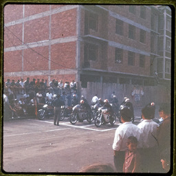 Motorcycle racers at starting point