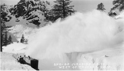 Snow removal on Highway U.S. 40 near Truckee, California, circa 1940s