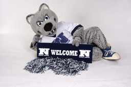 Wolfie with a welcome sign, 2004