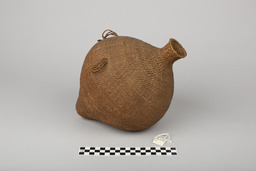 Water jar with spherical body, constricted neck, and conical base