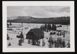 Scenic view of Soda Springs building surrounded by snow, copy 3