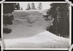 Large cornice of snow on roof at Soda Springs Station, copy 3