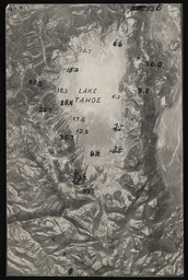 Lake Tahoe relief map with measurements