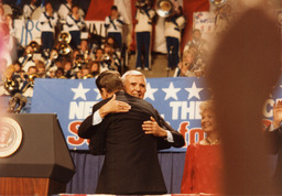 Photograph of Ronald Reagan and Paul Laxalt at a campaign rally, Circa 1986