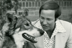 Chris Ault with wolf, University of Nevada, circa 1984