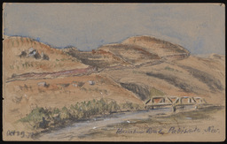 Sketchbook 1, page 04, Bridge over Humboldt River and mountain road at Palisade, Nevada