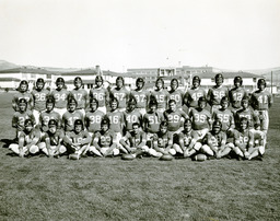 Football team with helmets, University of Nevada, 1954
