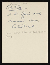 Reginald Titt writing at desk, verso