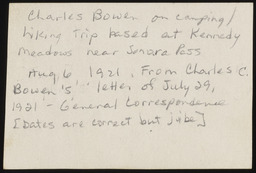 Charles Bowen on camping/hiking trip at Kennedy Meadows, verso