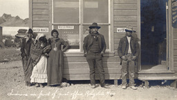 Shoshone Indians in front of post office, Rhyolite, Nevada
