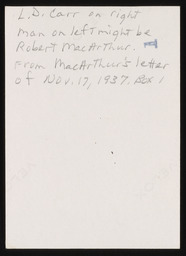 L. D. Carr and Robert MacArthur, verso