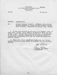 Air Force College Detachment Cadet Robert W. Anderson's commendation letter, 1944.