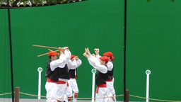 Oinkari male dancers with sticks