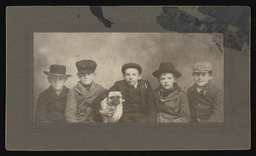 Charles Sparks with a pug and four friends