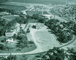 Aerial view of southeast campus, ca. 1950