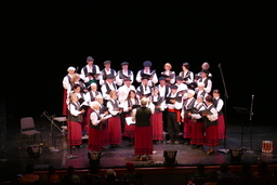 Biotzetik Basque Choir in red, white, and black, near shot