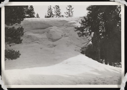 Large cornice of snow on roof at Soda Springs Station, copy 4