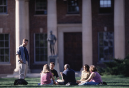 Students on campus, Quad and Mackay School of Mines Building, 2001