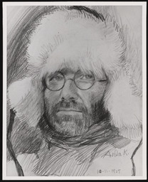 Print of hand-drawn portrait of Dr. Church in Greenland by Arla Knudsen