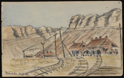 Sketchbook 1, page 03, Freight Houses at Palisade, Nevada (Central Pacific Railroad)