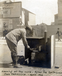 Cooking at the curb, after the earthquake in San Francisco
