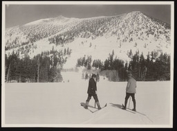 Two skiers in Hagan's Meadow, Freel Peak snow course, 8000 ft.