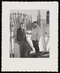 Dr. Church and woman with totalizer snow gauge
