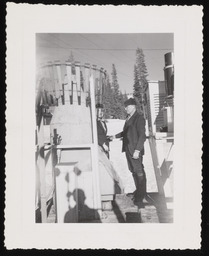 Dr. Church with woman by snow gauge, copy 1