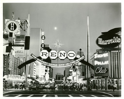 Reno Arch and North Virginia Street at night, ca. 1960s