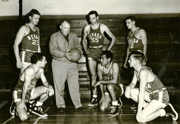 Glenn "Jake" Lawlor with six basketball players, University of Nevada, 1951