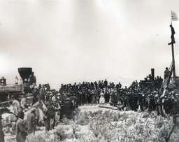 Joining the tracks for the first transcontinental railroad, Promontory, Utah Territory