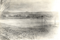 Basketball hoops near Mackay Field, University of Nevada, circa 1909