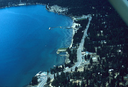 Lake Tahoe and Tahoe Vista aerial view, looking South, 1965