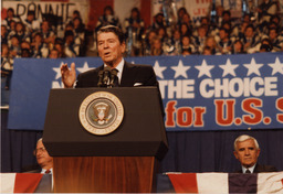 Photograph of Ronald Reagan at a rally, Circa 1986