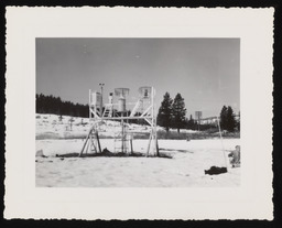 Snow monitoring station surrounded by shallow snow