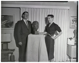 Jolande Jacobson with Dr. Charles J. Armstrong and bust