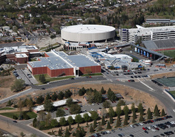 Aerial view of Lawlor Events Center, Lombardi Recreation Center, and athletic facilities, 2009