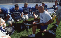Mark Weber with offensive linemen, University of Nevada, 1992