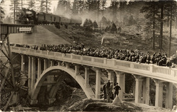Dedication ceremony of Devil's Corral Highway Bridge under the Devil's Corral railroad trestle (1923)