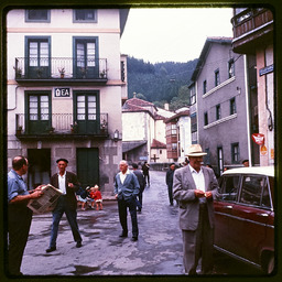 Men walking and visiting in the street