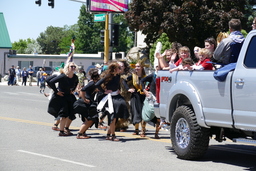 Winnemucca Irrintzi Dancers marching at the 39th Annual Basque Festival Parade in Winnemucca