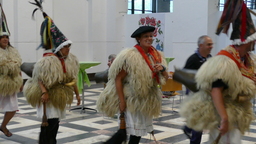 Smiling woman in Joaldunak procession