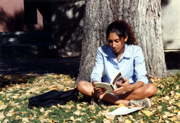 Student on campus, Quad, fall 2000